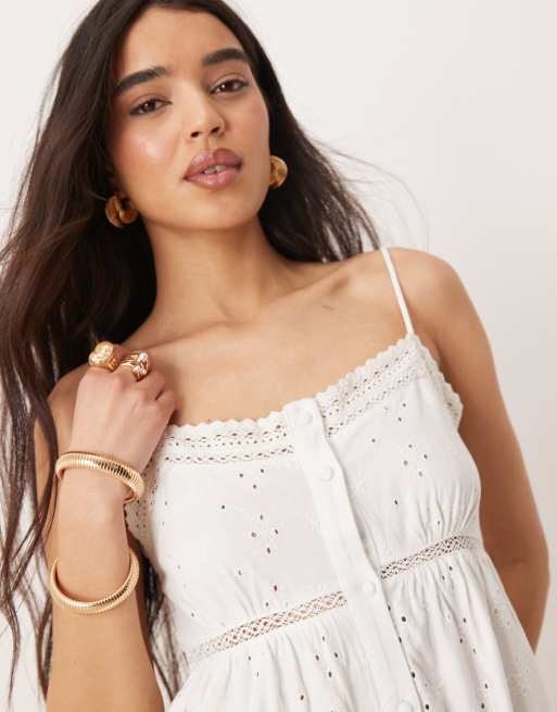 ASOS DESIGN broderie cami button through mini dress in white, 2 of 4