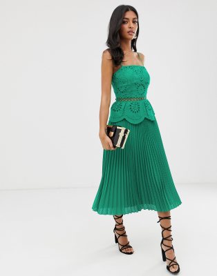 asos green pleated dress