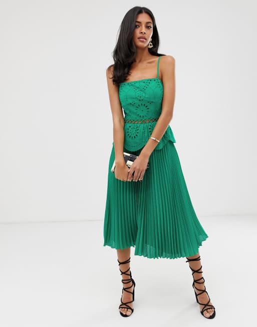 ASOS DESIGN broderie cami midi dress with pleated skirt