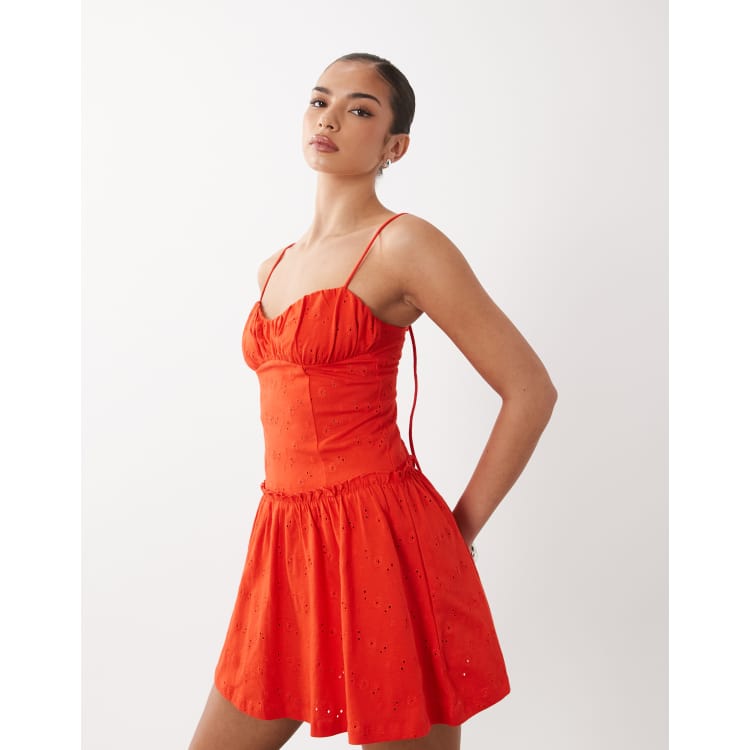 open lace back dress Aspiga Womens Ethical Victoria Broderie V-Neck Cotton Summer Wedding Guest  Evening Dress Red main image 1