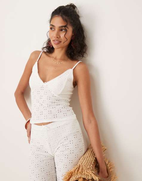 ASOS DESIGN broderie cami top co-ord in ivory - view 1