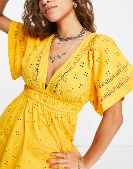 Mustard broderie clearance dress