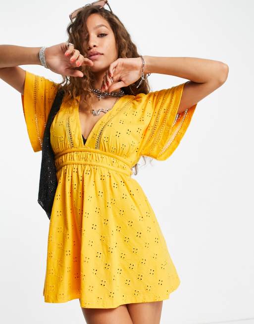 Mustard broderie clearance dress