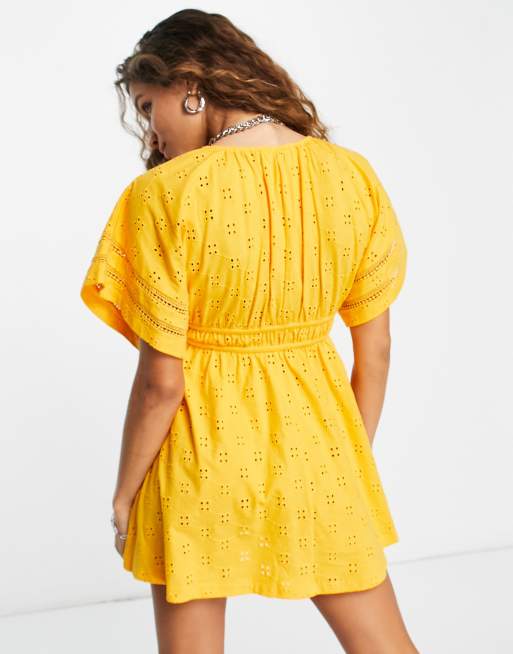 Mustard broderie outlet dress