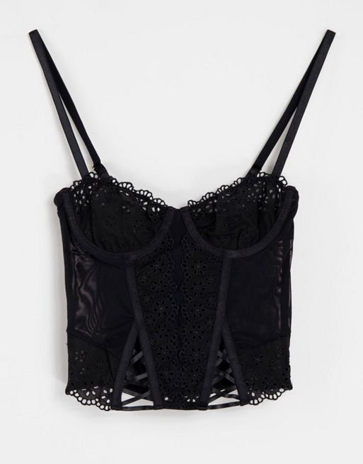 ASOS DESIGN boned lace corset with cup detail in black