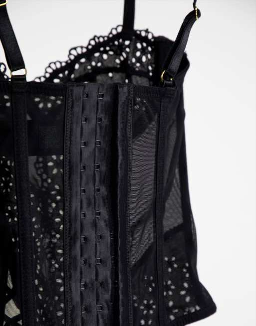 ASOS DESIGN broderie corset with lace up in black, 4 of 4