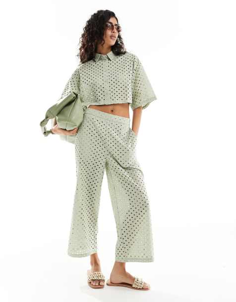 ASOS DESIGN broderie culotte in sage co-ord - view 1