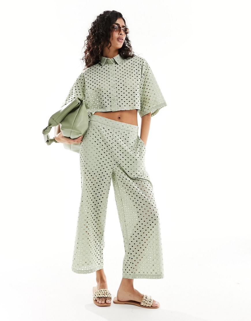 ASOS DESIGN broderie culotte in sage co-ord-Green