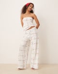 [ASOS DESIGN] ASOS DESIGN broderie drawcord straight pants in floral square print-Multi L Floral print