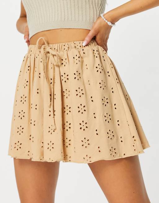 ASOS DESIGN broderie flippy shorts in neutral