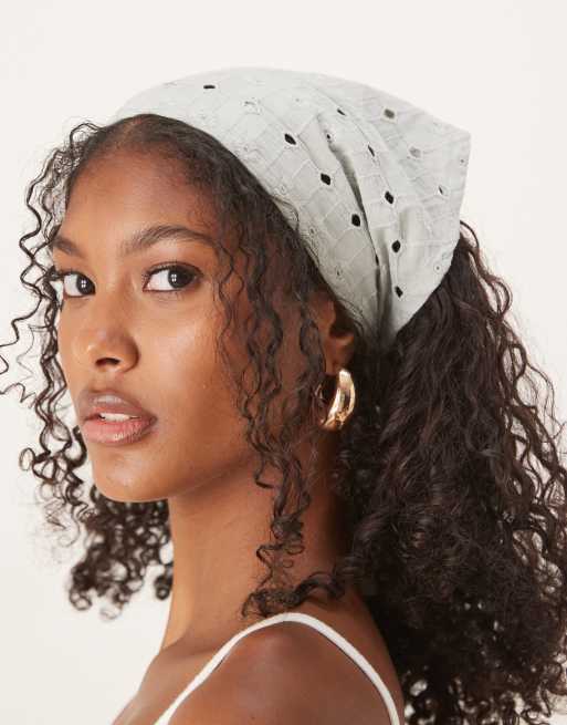 ASOS DESIGN broderie frill edge headscarf in sage green