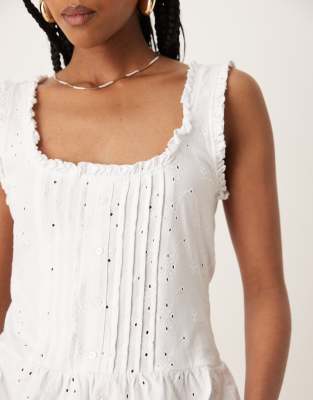 Asos Design Broderie Frill Hem Button Down Tank Top