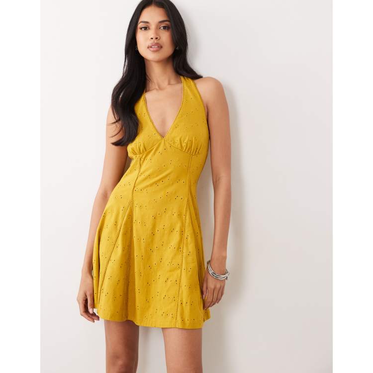 asos green broderie dress Asos Broderie Drawstring Long Sleeve Midi Shirt Dress In Bright Green
