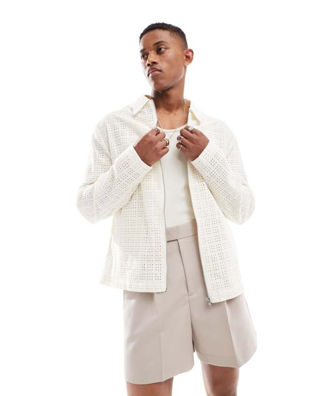 ASOS DESIGN - broderie harrington jacket in stone