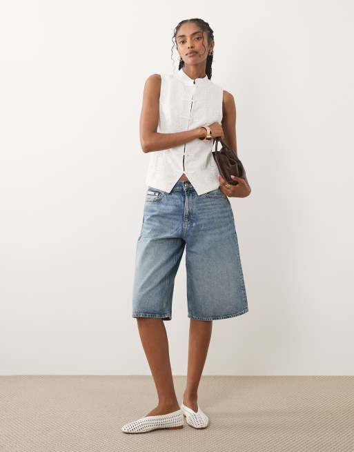 ASOS DESIGN broderie mandarin collar tank top in ivory, 2 of 4