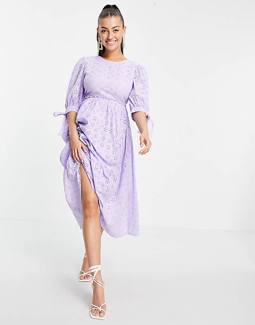 ASOS DESIGN broderie maxi smock dress with open back in lilac