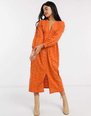 asos orange midi dress