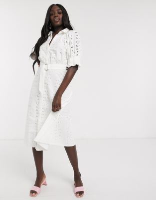 white puff sleeve shirt dress