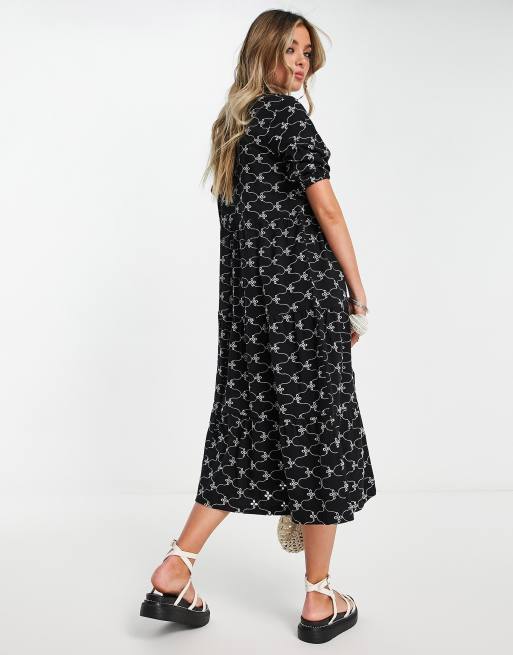 Asos design button through tiered midi broderie dress best sale