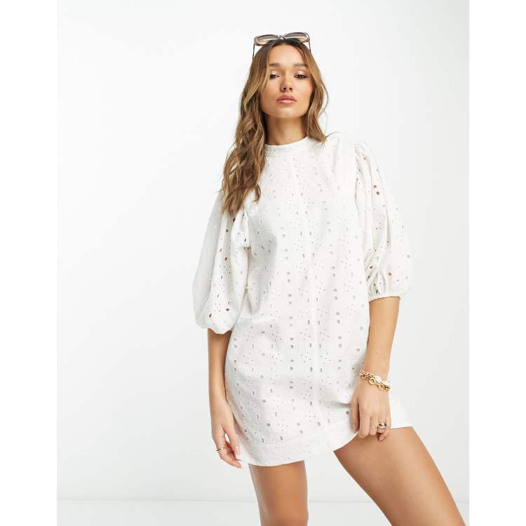 Bow-embellished broderie anglaise cotton playsuit