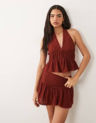 Мини-юбка broderie от ASOS DESIGN с кружевной отделкой в цвете rust rust