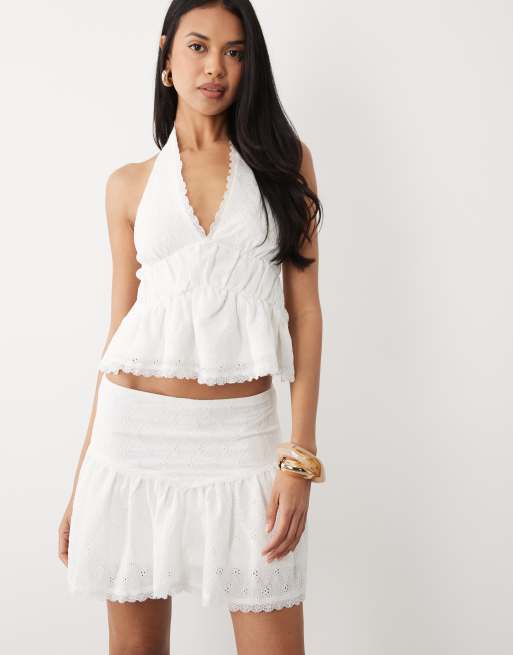 ASOS DESIGN broderie mini skirt with lace trim detail in white, 3 of 5
