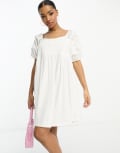 [ASOS DESIGN] ASOS DESIGN broderie mini smock dress with curve seam in white 6 white