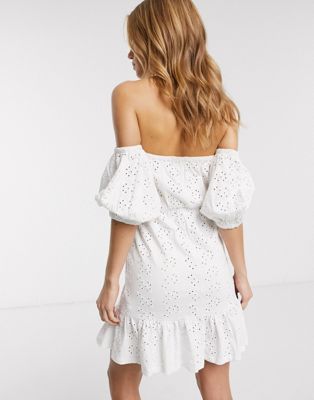 white mini dress off the shoulder