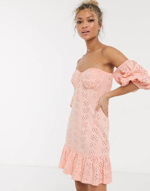 Asos pink off 2024 the shoulder dress