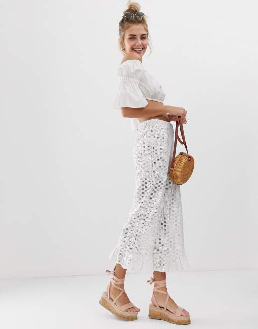 ASOS DESIGN broderie pants with ruffle hem and trim