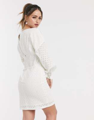 white plunge mini dress