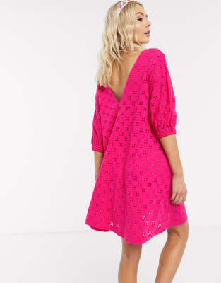 pink swing dress with sleeves