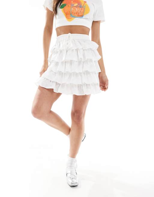 ASOS DESIGN broderie rara mini skirt in white