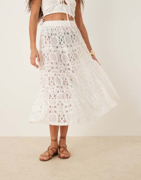 ASOS DESIGN broderie ruffle sheer midaxi skirt in white - view 1