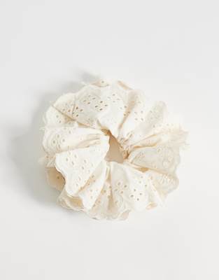 ASOS DESIGN broderie scrunchie in white ivory 2490₽