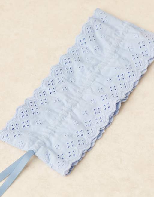 ASOS DESIGN broderie scrunchie with ribbon detail in baby blue, 3 of 3