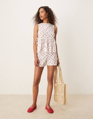 ASOS DESIGN broderie shorts co-ord in cherry print - view 1