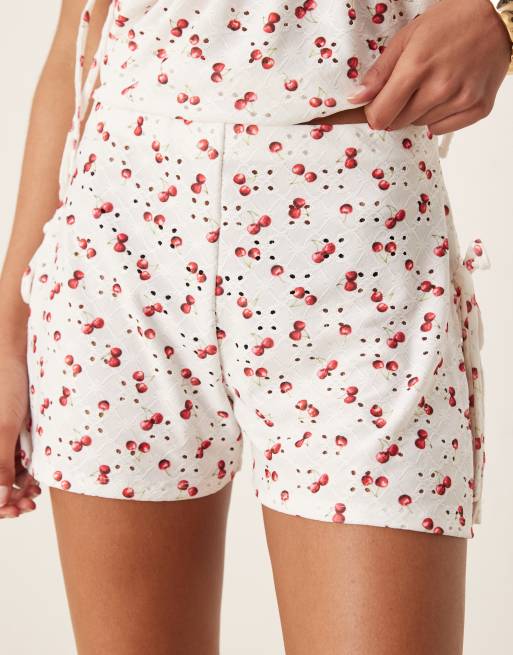 ASOS DESIGN broderie shorts co-ord in cherry print, 2 of 5
