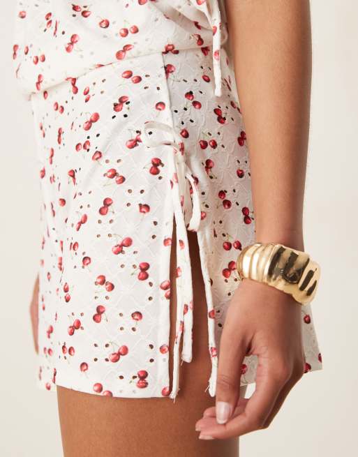 ASOS DESIGN broderie shorts co-ord in cherry print, 4 of 5