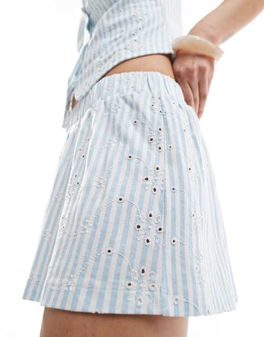 ASOS DESIGN broderie shorts in blue stripe