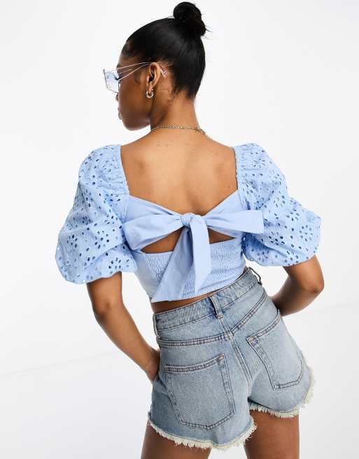 ASOS DESIGN short sleeve milkmaid crop top in green floral