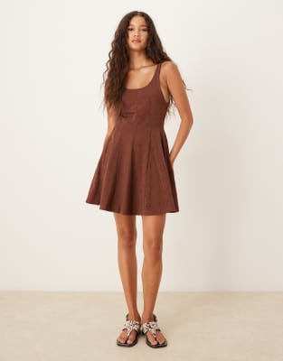 Asos Design Broderie Square Neck Godet Mini Dress