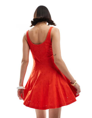 open lace back dress ASOS Coral Eyelet Tie Strap Broderie Maxi Dress- Size 0 (no slip or un –  The Saved Collection main image 1