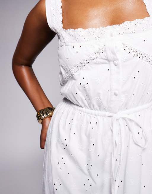 ASOS DESIGN broderie square neck waisted maxi dress in white