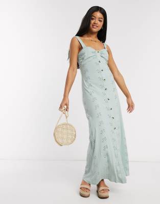 ASOS DESIGN broderie strappy button through maxi dress in mint | ASOS