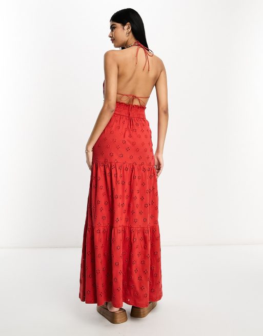 asos red broderie dress ASOS DESIGN broderie corset mini dress in red