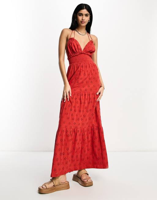 Red maxi sales dress spaghetti strap