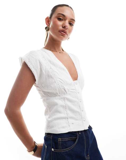 ASOS DESIGN broderie sun top with lace detail in white - view 1
