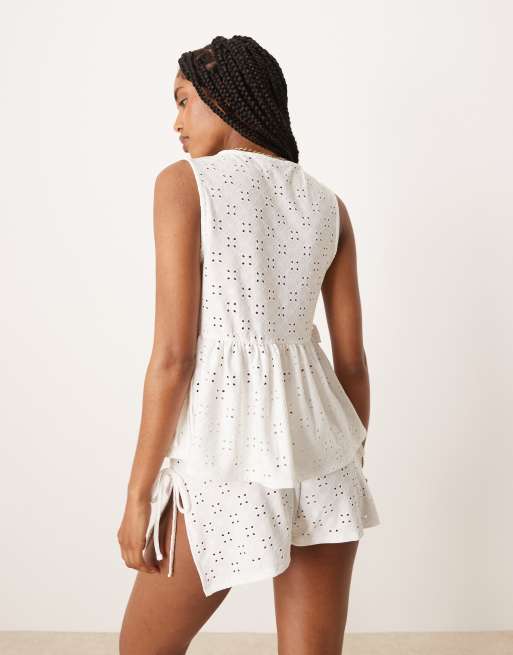 ASOS DESIGN broderie tie side top co-ord in white, 4 of 4