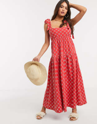 red tie strap dress